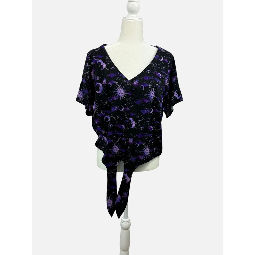 Hot Topic Celestial Tie Front Crop Top XL Purple Sun Moon Witchy - Picture 6 of 8